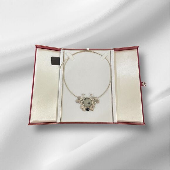 Artisan Sterling Silver Butterfly Necklace Druzy Quartz & Black Onyx – Statement - Picture 10 of 10